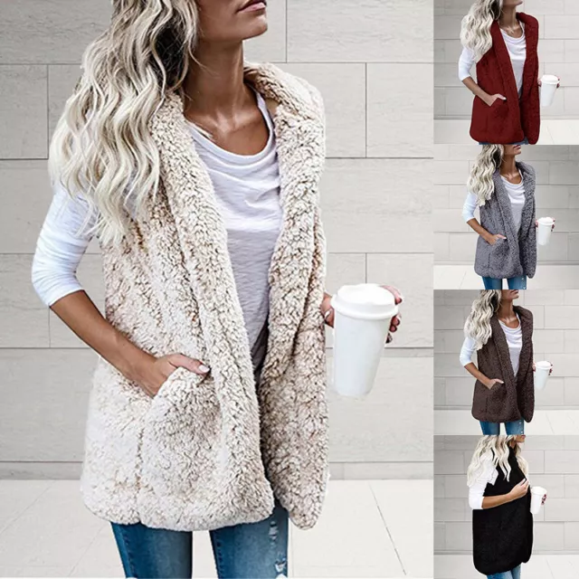 Femmes Polaire Fourrure Gilet sans Manches Gilet Hiver sans Manche Veste Mante 》