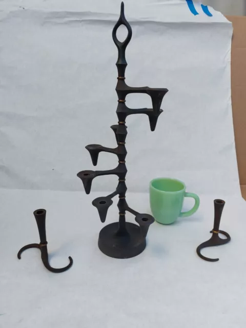 Early Dansk Denmark Jens Quistgaard 18.5" Cast Iron Candelabra w/ 2 Candlesticks