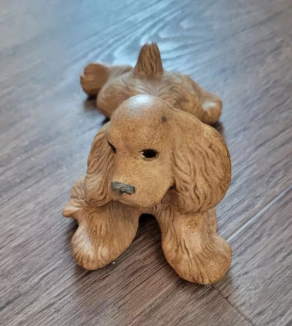 Ceramic Cocker Spaniel Blonde Puppy Dog Figurine Laying Down Cute