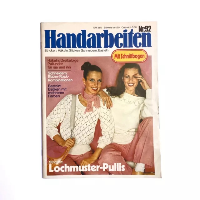 Handarbeiten Nr. 92 aus 1977, Zeitschrift mit Schnittbogen Stricken Vintage