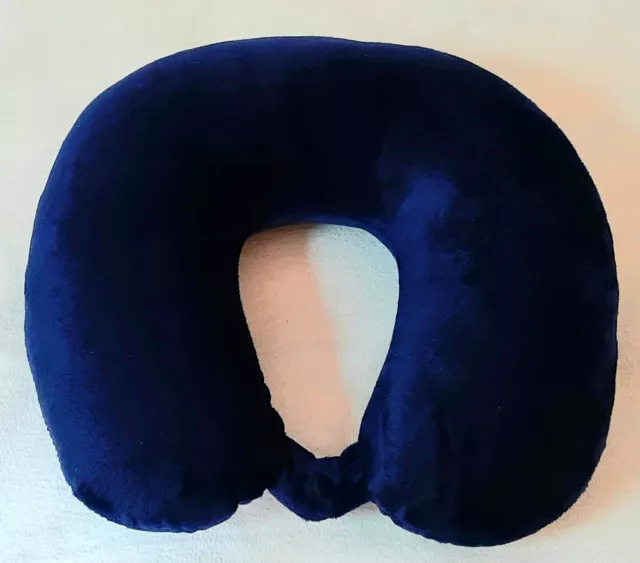 Neck Pillow Travel Blue Velvet  Washable Cover Snap to Luggage NWOT