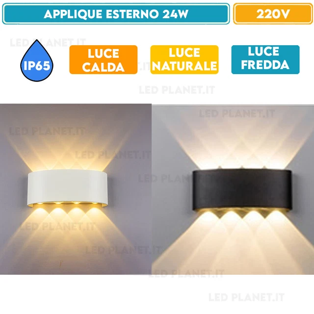 Plafoniera Led Esterno Doppia Luce Ip65 A Parete Muro 24W Lampada Applique 8 Led