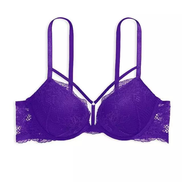 VICTORIA'S SECRET BOMBSHELL add 2 cups lace Push Up Bra Set shine purple  pink $89.00 - PicClick