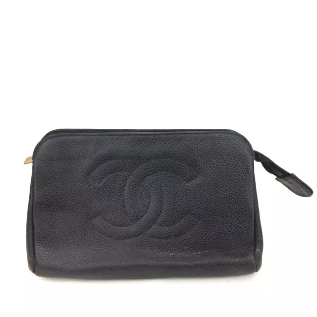 AUTHENTIC CHANEL BLACK Caviar Leather CC Logo Flap Bag Clutch $490.00 -  PicClick