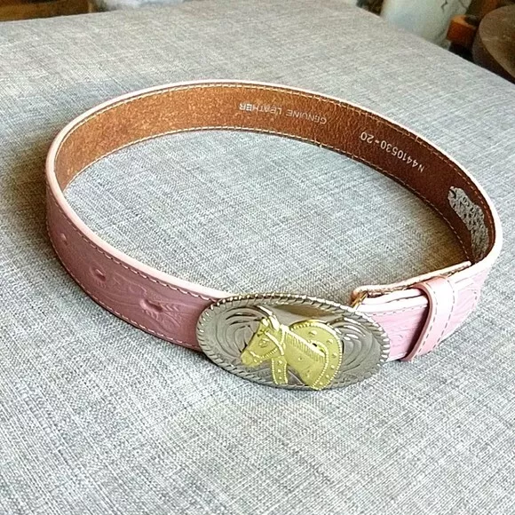 Nocona Children's Pink Leather Horse Horseback Riding Belt Large Buckle 