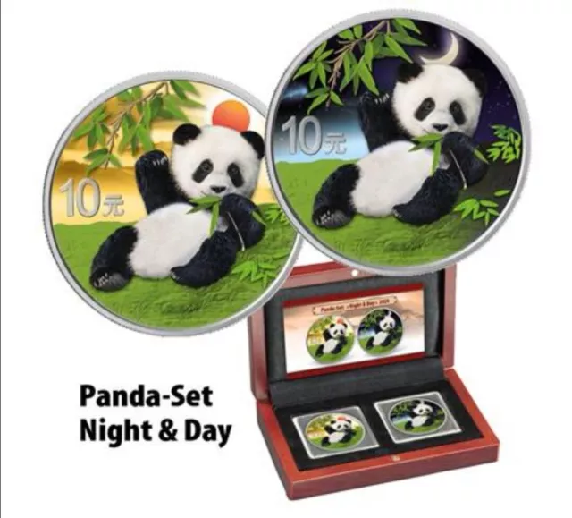 Silbermünzen Panda Night & Day Satz 2020 - China - im Holz-Etui - 2 x 30 gr-Neu