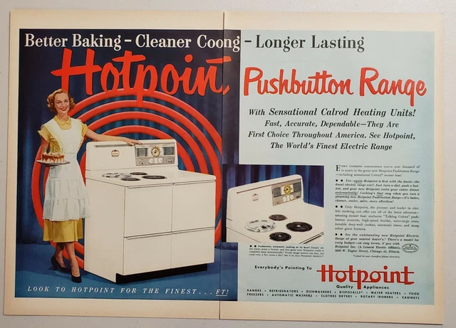 1951 Print Ad Hotpoint Push Button Electric Ranges Happy Lady Chicago,Illinois