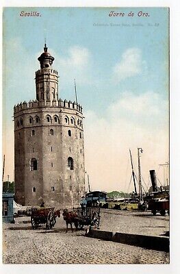 ESPAGNE - SPAIN - Old Postcard - SEVILLA Séville - Torre de Oro attelage Bateaux