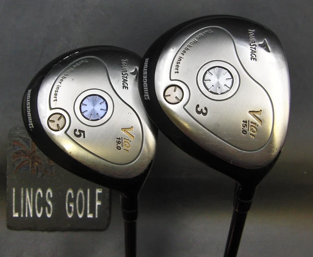 Set of 2 Bridgestone Tour Stage ViQ 15° 3 & 19° 5 Woods Stiff Graphite Shafts Set of 2 Bridgestone Tour Stage ViQ 15° 3 & 19° 5 Woods Stiff Graphite Shafts
