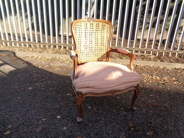 Most Beautiful Vintage French Style Bergere Backed Beech Easy Arm Chair Armchair