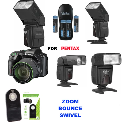 HD PRO ZOOM SWIVEL BOUNCE FLASH FOR Pentax KF + REMOTE + RECHARGEABLE BATTERIES
