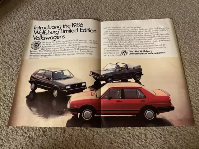 Vintage 1986 VOLKSWAGEN WOLFSBURG CABRIOLET CONVERTIBLE JETTA GLI GOLF PRINT AD
