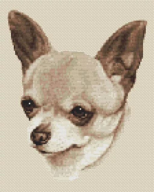 Chihuahua Dog Cross Stitch Design (Sepia,8"x10",20x25cm,kit or chart)