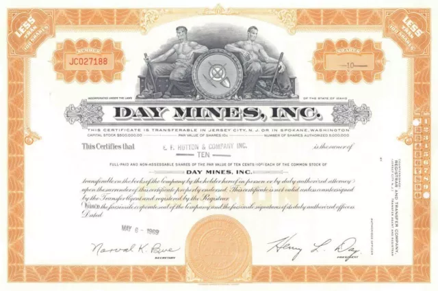 Day Mines, Inc - Idaho Mining Stock Certificate - Mining Stocks