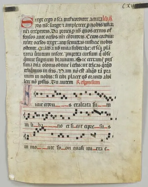 Original ILLUMINATED MEDIEVAL Antiphon on Vellum Leaf Psalm Music Sheet