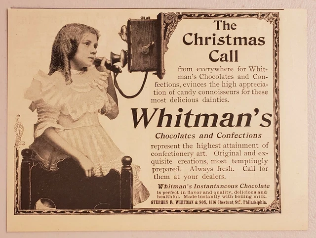 1898 Print Ad Whitman's Chocolates Girl Talks on Old Telephone Philadelphia,PA