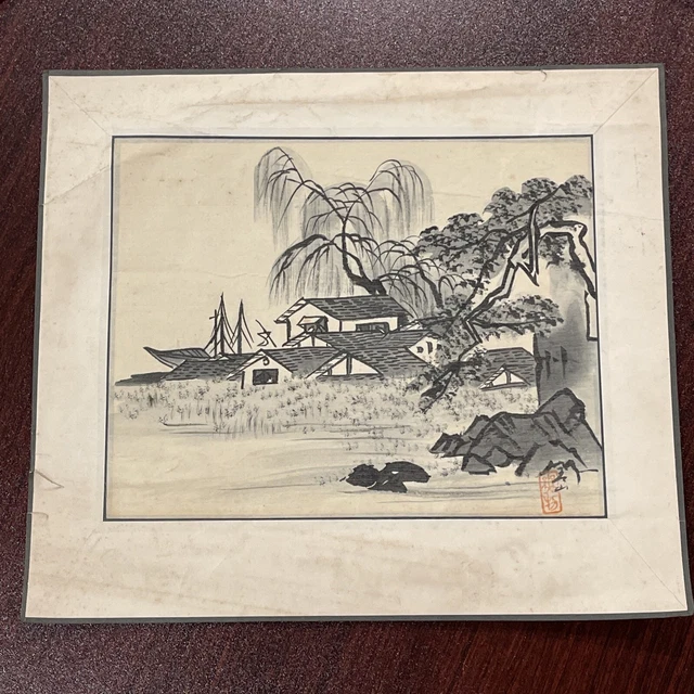 Japanese Hand Painted Silk Art Macy Associates Circa 1950s 14×12 ￼ Vintage