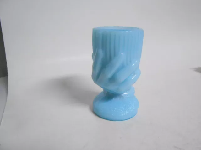 Antique Delphite Blue Glass Beggars Hand Egg Cup Vase Toothpick Holder 2