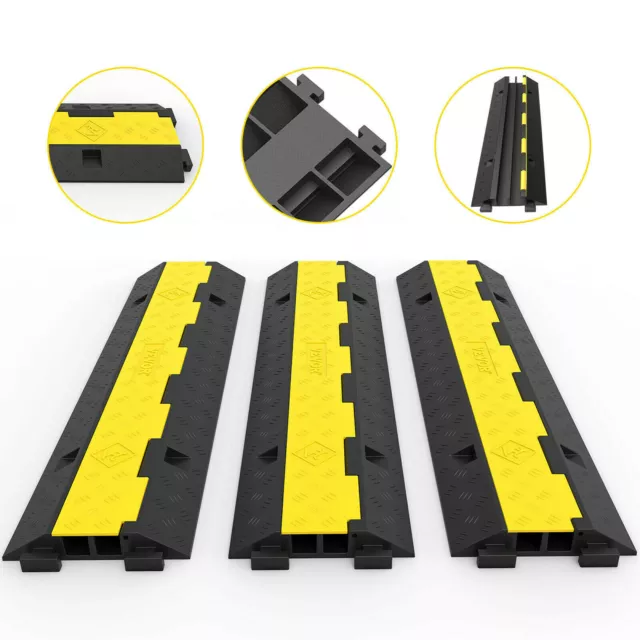 VEVOR 3pcs 1m Cable Cover Guard Protector Ramp 2 Channel Tray Rubber Guards 5T