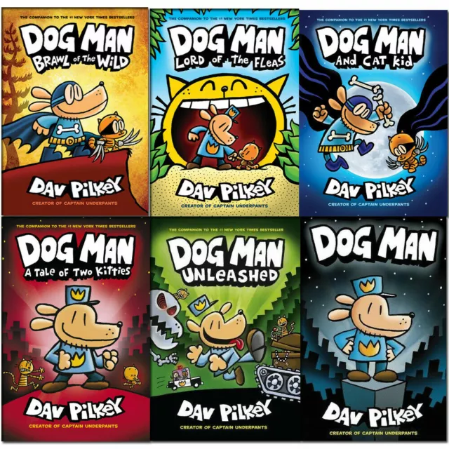 Dav Pilkey Adventures of Dog Man 1-6 Books Collection Set New Brawl of the Wild