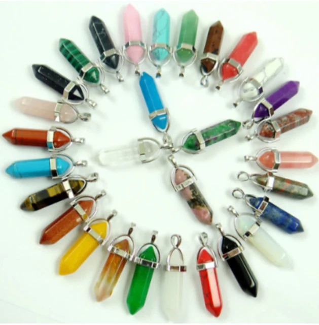 Natural Quartz Chakra Crystal Healing Point Cut Gemstone pendant Reiki Necklace