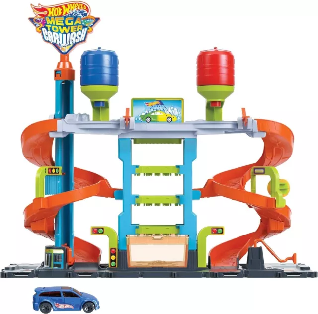 Hot Wheels City HDP05 - Mega Tower Auto-Waschanlage mit Farbwechsel-Effekt