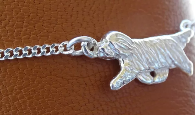 Small Sterling Silver Bearded Collie Moving Study Anklet 2