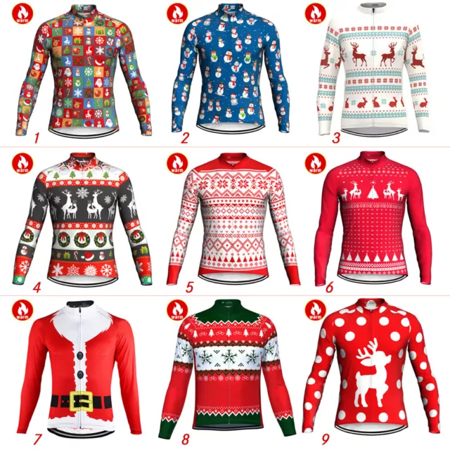 Christmas Cycling Jersey Bike Shirt Bicycle Top Fleece Wear Jacket Warm Clothes