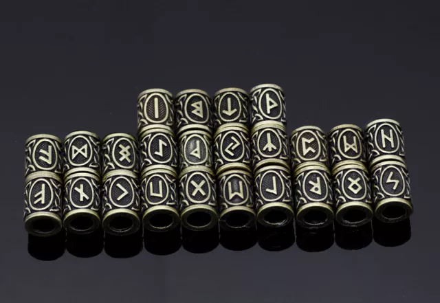 24x Norse Vikings Runes Beads for Beards Hair Paracord Bracelets Necklace 2020