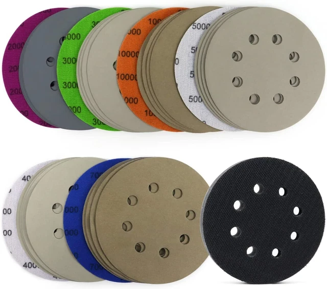 5 Inch 400-10000 Grit Sanding Discs Hook Loop Orbital Sander Paper,Interface Pad