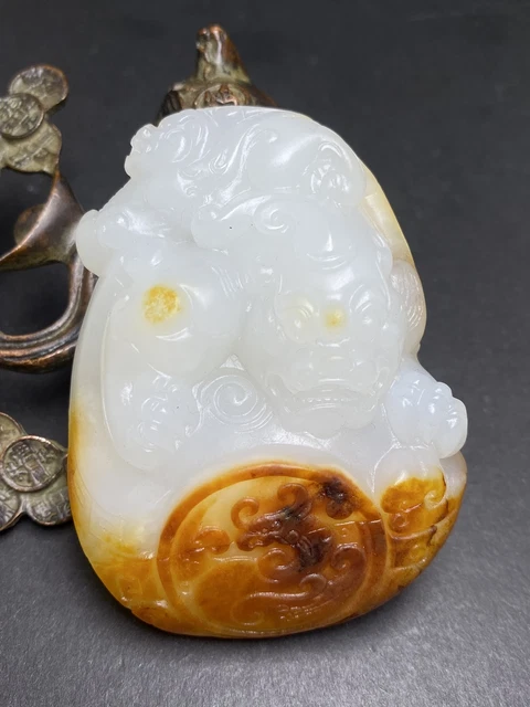 Chinese Exquisite Handmade Brave Troops carving Hetian Jade Statue Pendant