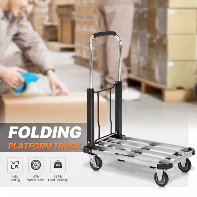 Aluminum[EXTENSION PLATFORM]Hand Truck Folding Cart Swivel Trolley w/Wheel Lock