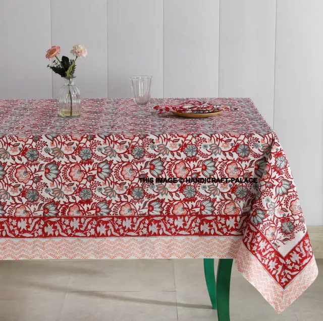 Indian Block Floral Print Table Cover & Napkins Set Weddings Dinning Table Cloth