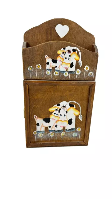 Vintage Farmhouse Wooden Letter Mail Bills Key Holder Organizer Wall Mount Cow