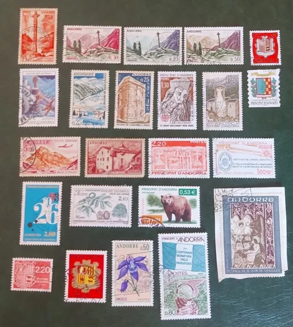 Beau lot 23 Timbres d' ANDORRE Français oblitéré la plupart avec cachet rond