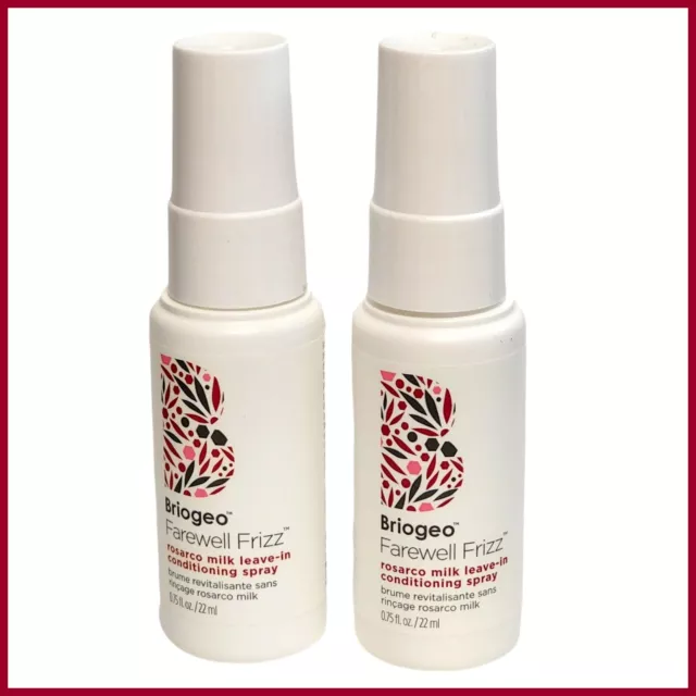 2 x Briogeo Farewell Frizz Rosarco Milk Leave-In Conditioning Spray .75 oz  22ml