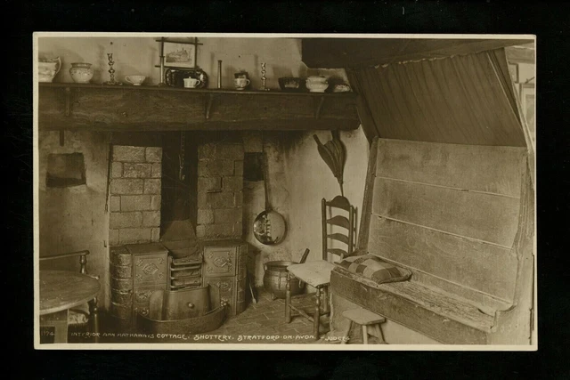 Fireplace real photo postcard RPPC Hastings Stratford Avon Ann Hathaway Cottage
