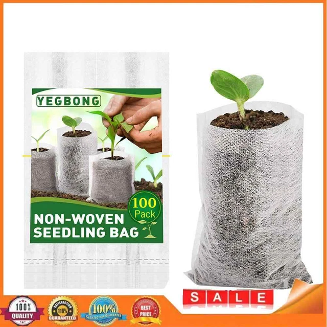 100x Biodegradable Seed Nursery Bags Non-Woven Vegetables Plants Pot Grow Bags