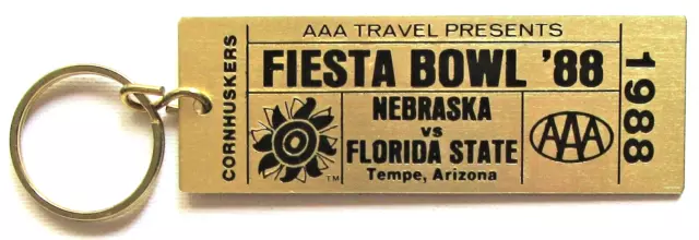1988 FIESTA BOWL football NEBRASKA, FLORIDA ST. - Brass replica TICKET Key ring