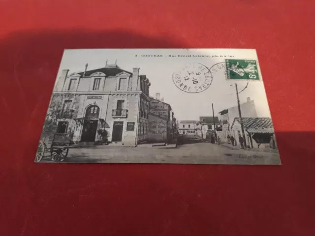 cpa Coutras Rue Ernest Lalanne taken from the station