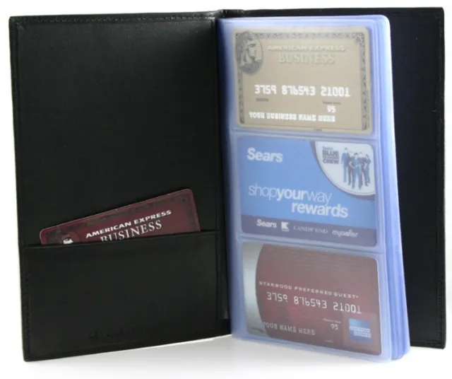 Black Leather 120 Business Card Organizer Clear Insert Holder Wallet