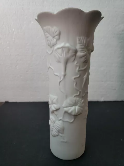 AK Kaiser White Bisque Porcelain Matte Vase. West Germany , flowers on vines VTG