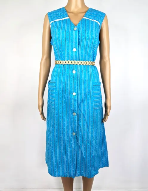 Ich Helfe Dir Vintage 70s Women Blue floral Print Retro Button dress size 10 12