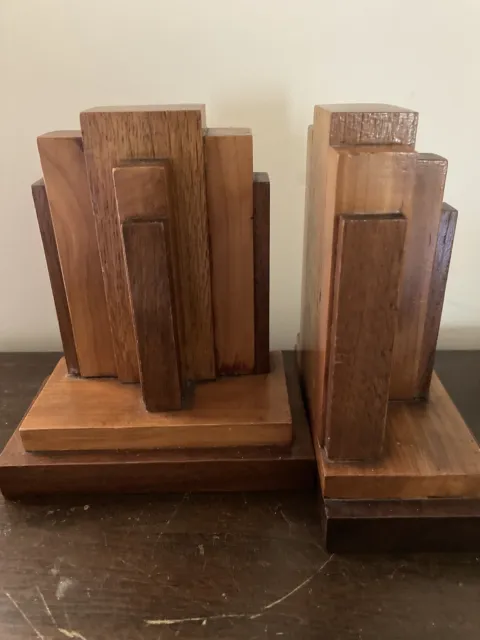 Vintage Wooden Art Deco Bookends One Pair