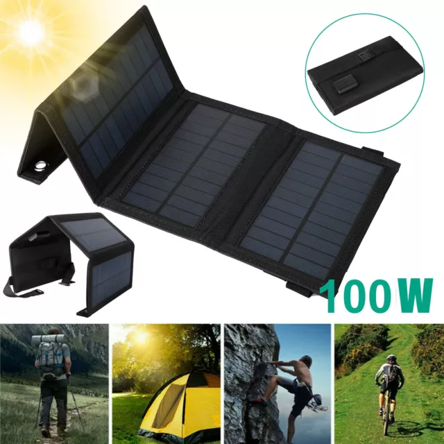 100W USB Solar Panel Kit Folding Power Bank Outdoor Camping Hiking Phone Charger