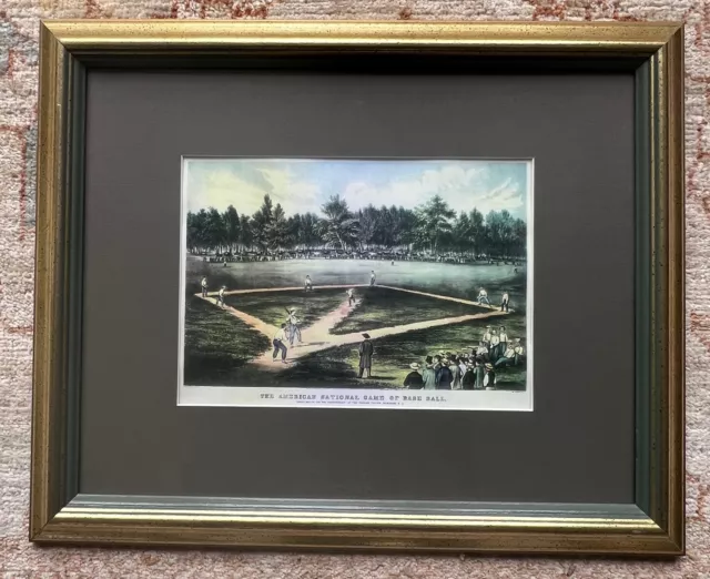 Antique Print - Currier and Ives -The American National Game of Baseball
