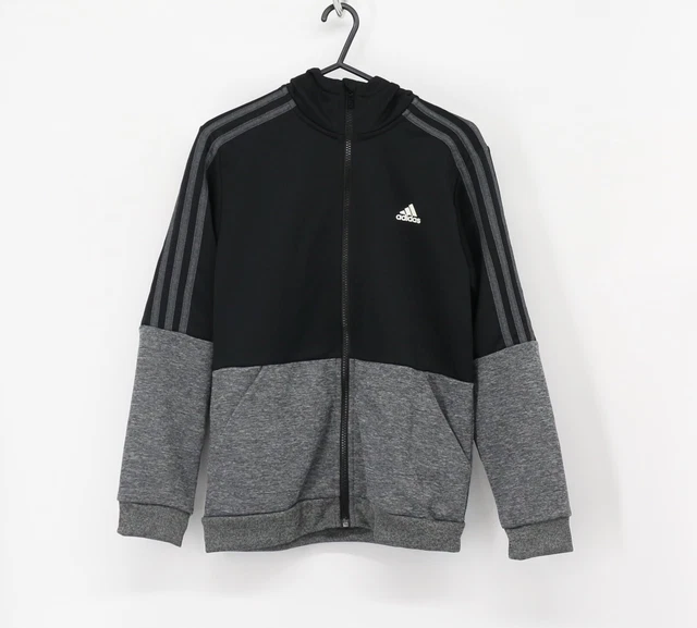 Giacca Con Cappuccio Adidas Originals Trifoil Con Cerniera Completa Ragazzi Grigio Nero Nuovo Prezzo £35 U