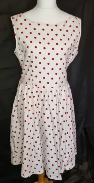 Lindy Bop Polka Dot Dress White With Red 50s Style Rockabilly Fit & Flare UK22