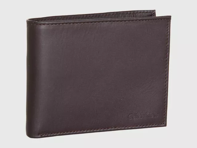 $48 Calvin Klein Men's Brown Leather Bifold ID Credit Card Bookfold Wallet