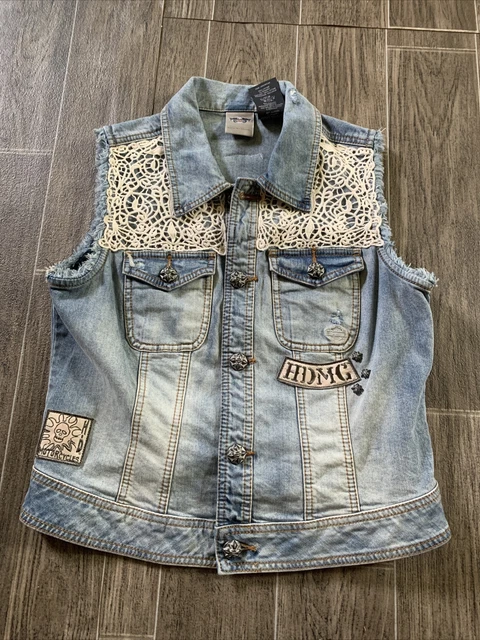 Harley Davidson Womens Denim Vest Size Large Blue